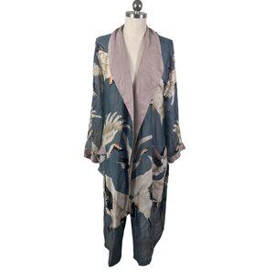 One Hundred Stars Stork Kimono Duster Gray Luxurious Effortless Boho-Chic Artsy